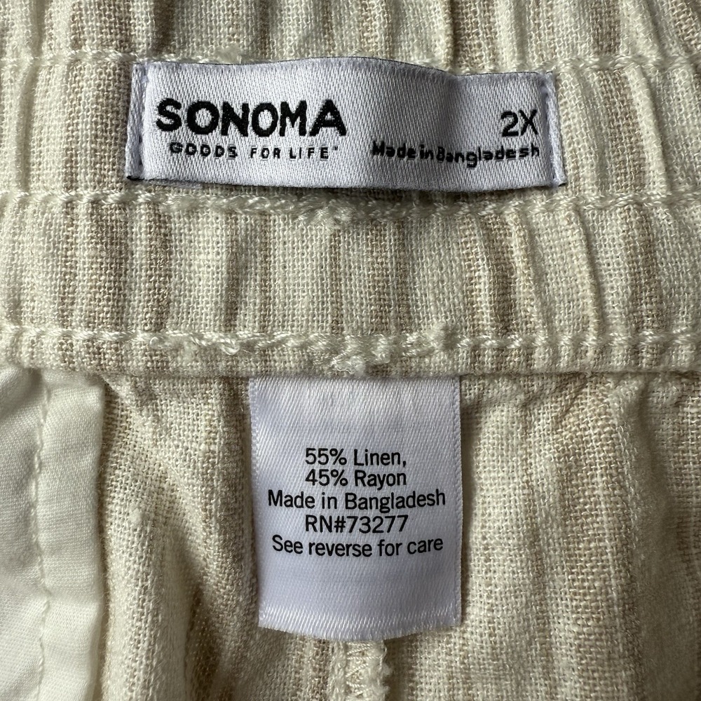 NEW Sonoma Striped 2X Linen Blend High Rise Straight Leg Pants White Beige NWT - Picture 5 of 7